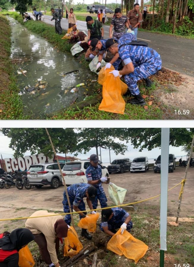 Aksi Bersih Pantai Basilam Dumai Diikuti Lanud Roesmin Nurjadin