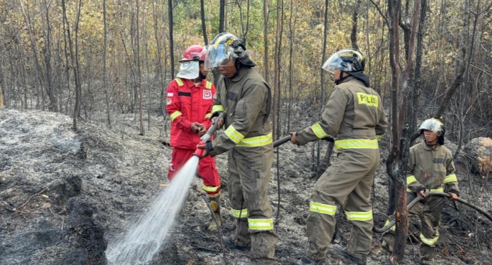 BRIMOB Kepri Gerak Cepat Padamkan Kebakaran Hutan Bukit Daeng Tembesi Batam
