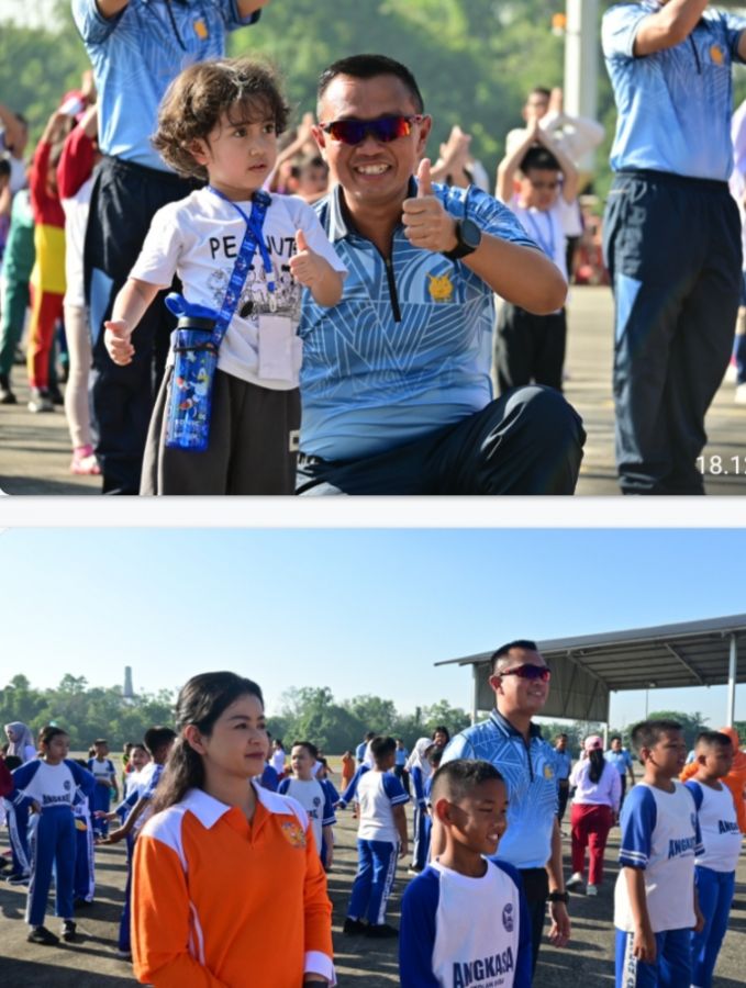 Pembina dan Ketua Yasarini Cabang Lanud RSN Olahraga Bersama Dengan Siswa Sekolah Angkasa