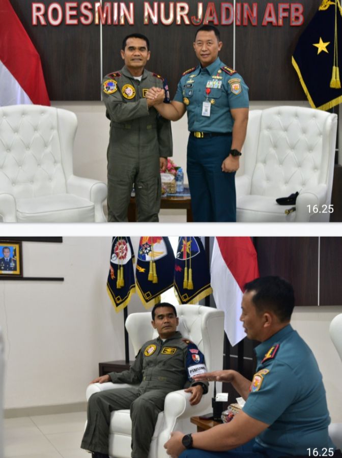 Pererat Sinergi, Danlanud Roesmin Nurjadin Sambut Kunjungan Silaturahmi Danlanal Dumai