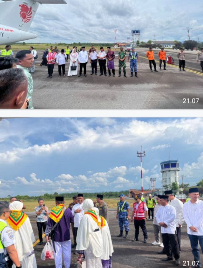 Personel Lanud RSN Dukung Penerbangan Bersejarah Feeder Haji dari Rokan Hulu ke Batam