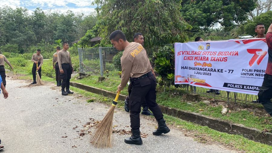 Hari Bhayangkara Ke-77, Polres Kampar Laksanakan Revitalisasi Cagar Budaya Candi Muara Takus