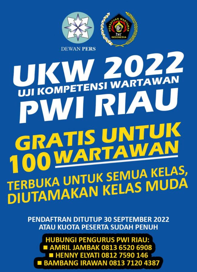 Tahun Ini, PWI Riau Kembali Gelar UKW Gratis Untuk 100 Peserta