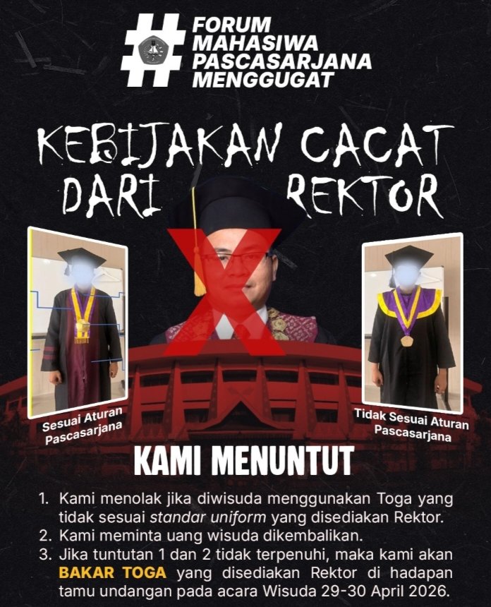 Uniform Wisuda Pasca Sarjana tidak sesuai Standard, Mahasiswa ancam bakar Toga